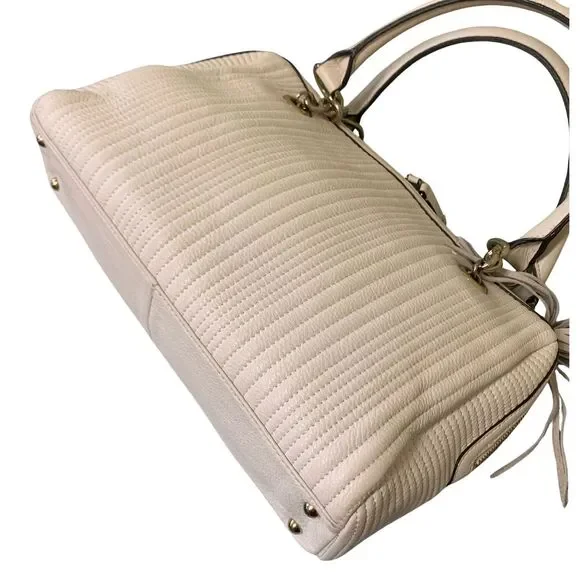Calvin Klein Quilted Cream Leather Satchel with Tassel and Gold Chain Handles - Picture 10 of 14